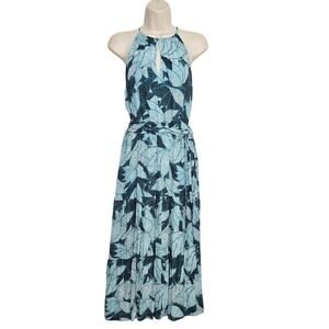 Parker Leonora Silk Midi Dress Size Medium Green Leaf Print Palm Breeze